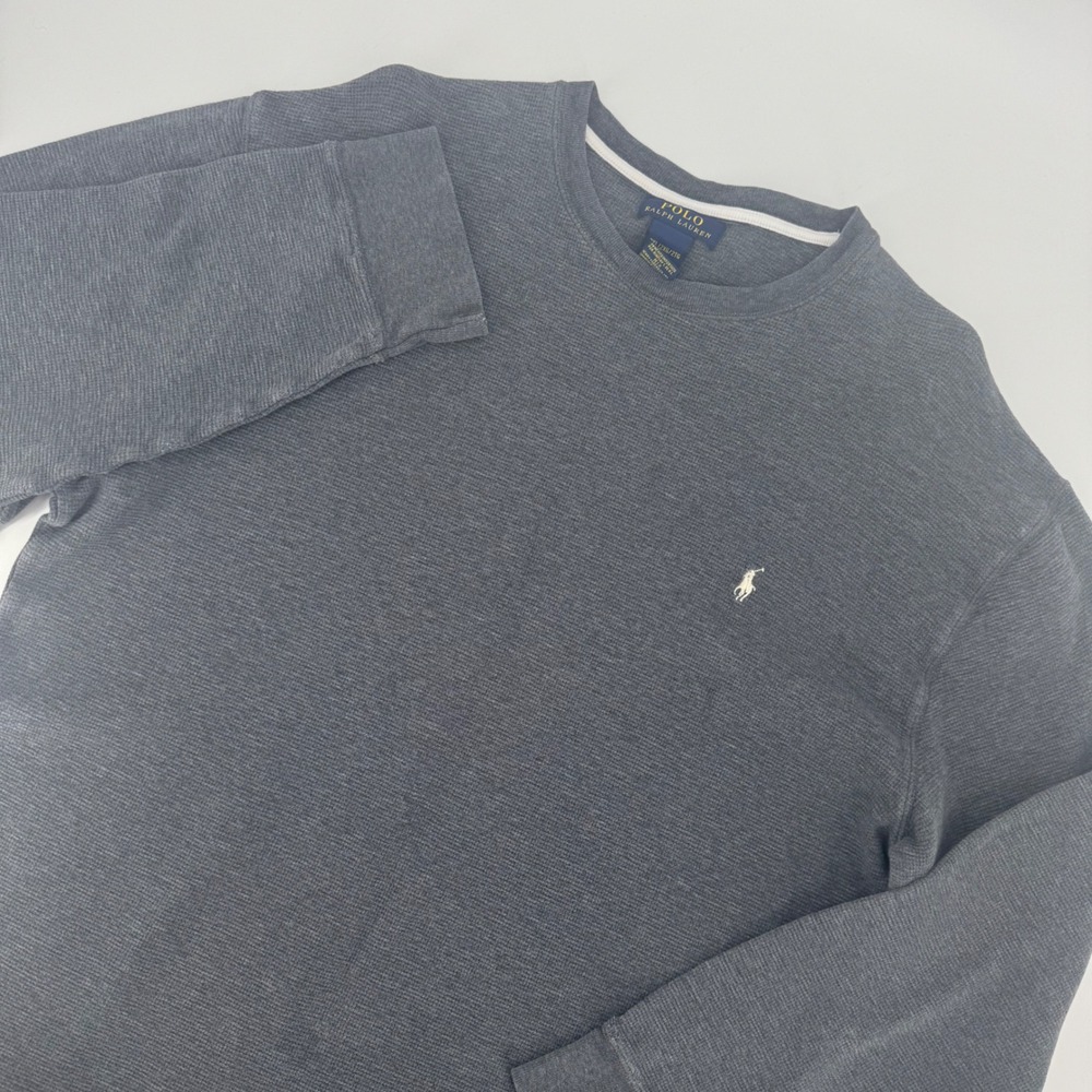 Polo Ralph Lauren Mens 2XL Gray Waffle Knit Thermal Long Sleeve Shirt Crewneck